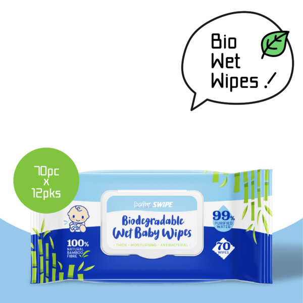 babySWIPE Biodegradable Wet Baby Wipes (70sheets) x 12pks
